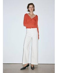 Mango - High-Waisted Wide Leg Jeans With Stitching - Lyst