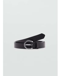 Mango - Leather Belt With Oval Buckle - Lyst