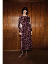 Mango - Floral Jacquard Dress With Bell Sleeves - Lyst