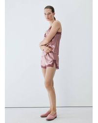 Mango - Silk Top With Contrasting Lace - Lyst