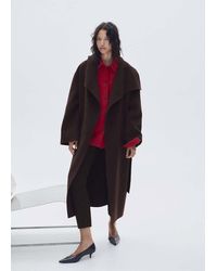 Mango - Wool Coat With Belt And Oversized Lapels - Lyst