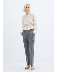 Mango - Embroidered Puff-sleeve Blouse Off - Lyst