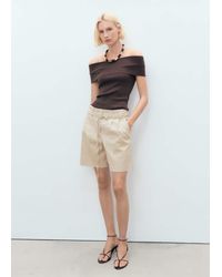 Mango - Linen Shorts With Bow And Belt - Lyst