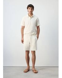 Mango - Textured Cotton Blend Bermuda Shorts With Drawstring - Lyst