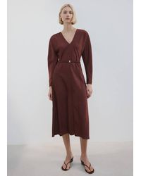 Mango - Belted V-Neck Dress - Lyst