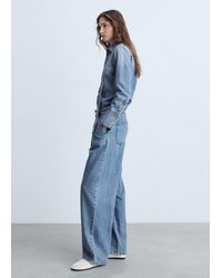 Mango - Wide-Leg Pleated Jeans - Lyst