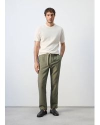 Mango - Slim Fit Cropped Linen-Cotton Trousers - Lyst