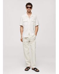 Mango - Linen Shirt With Bowling Collar And Pockets - Lyst