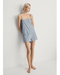 Mango - Two-Piece Cotton Woven Stripe Seersucker Pyjamas - Lyst