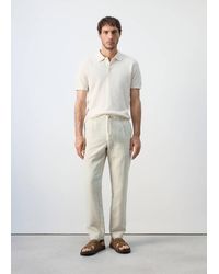 Mango - Slim Fit Cropped Linen-Cotton Trousers - Lyst