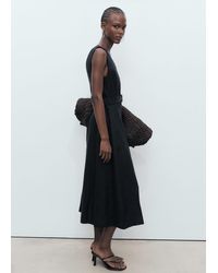 Mango - Flared Linen Dress With Belt - Lyst