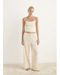 Mango - Baumwoll-Pyjama-Hose Mit Spitze Und Falten - Lyst