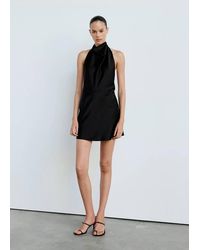 Mango - Vestito Raso Collo Drappeggiato Nero - Lyst