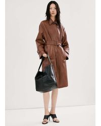 Mango - Long Faux-Leather Trench Coat With Belt - Lyst