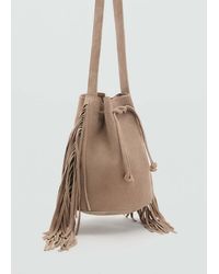 MANGO TEEN - Fringed Leather Bucket Bag - Lyst