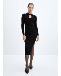 Mango - Ribbed Knit Dress With Opening - Lyst