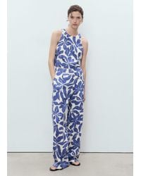 Mango - Gemustertes Top Aus Leinenmischgewebe - Lyst
