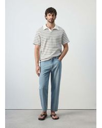 Mango - Cotton Blend Textured Striped Polo - Lyst