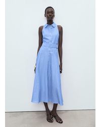 Mango - Vestito Camicione Misto Lino Righe Blu - Lyst