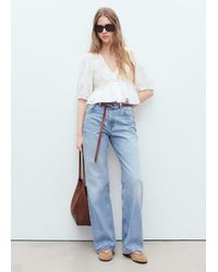 Mango - Blusa Cotone Ricamo Floreale Bianco Sporco - Lyst