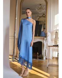 Mango - Asymmetrical Satin Dress With Fringes - Lyst