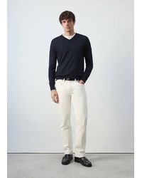 Mango - Pull-Over Maille 100 Laine Col Montant Bleu Marine - Lyst