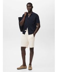 Mango - Textured Cotton Bermuda Shorts With Drawstring - Lyst
