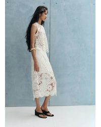 Mango - Top Ricamo Dettagli Traforati Bianco Sporco - Lyst