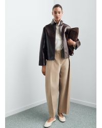 Mango - Giacca Texture Collo Perkins Marrone - Lyst