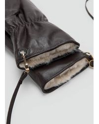 Mango - Leather Mitts Chocolate - Lyst