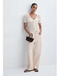 Mango - Short-Sleeve Openwork Knit Cardigan - Lyst