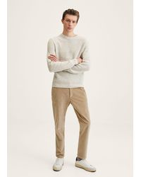 Mango Tapered Cropped Corduroy Trousers Beige - Natural
