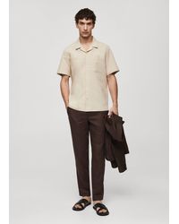 Mango - Linen Shirt With Bowling Collar And Pocket - Lyst