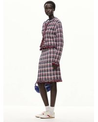 Mango - Veste En Tweed À Carreaux Avec Franges Bleu Marine - Lyst