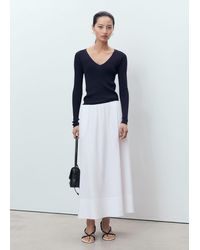 Mango - Pull-Over Côtelé Col En V Bleu Marine Foncé - Lyst