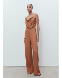 Mango - Combinaison Col Drapé Marron - Lyst