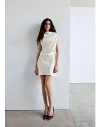 Mango - Ruched Dress With Draped Neckline - Lyst