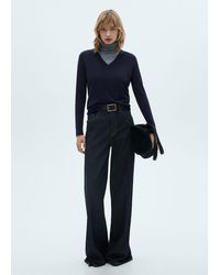 Mango - Pull-Over Maille Col En V Bleu Marine Foncé - Lyst