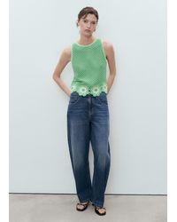Mango - Crochet Top With Floral Finishes - Lyst