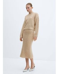 Mango - Knitted Skirt With Openwork Details Light/pastel - Lyst