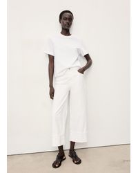 Mango - Wide Leg Cropped Jeans With Turned-Up Hem - Lyst