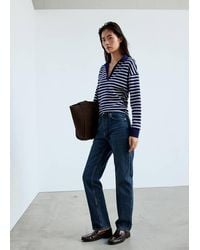 Mango - Pullover Righe Collo Polo Celeste - Lyst
