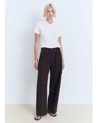 Mango - T-Shirt Coton Col En V Blanc - Lyst