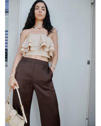 Mango - Satin Trousers With Contrasting Stripe - Lyst