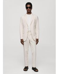 Mango - Striped Seersucker Cotton Slim-fit Suit Jacket - Lyst