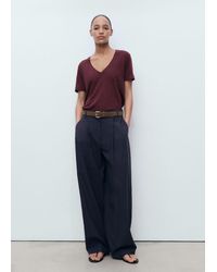 Mango - V-Neck Linen T-Shirt - Lyst