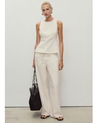 Mango - Wide-Leg Denim Pants With Belt Ecru - Lyst