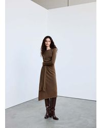 Mango - Knitted Dress With Tie Detail - Lyst