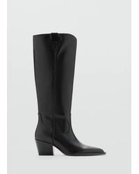 Mango - Blockabsatz-Stiefel Aus Leder - Lyst