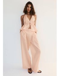 Mango - Pantaloni Lyocell Righe Arancione - Lyst